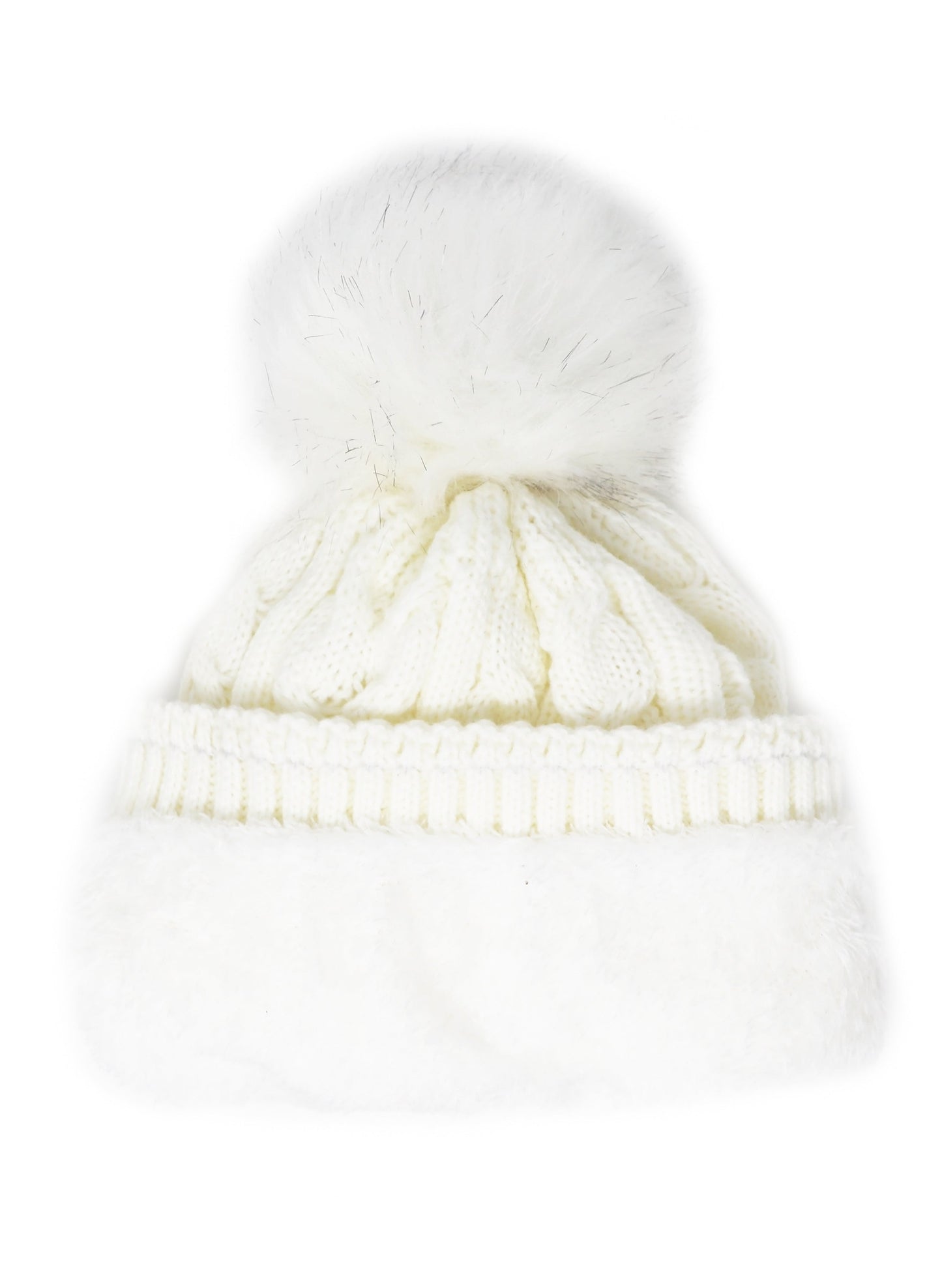 Adult Cable Knitted Pom Pom Hat With Faux Fur Lining
