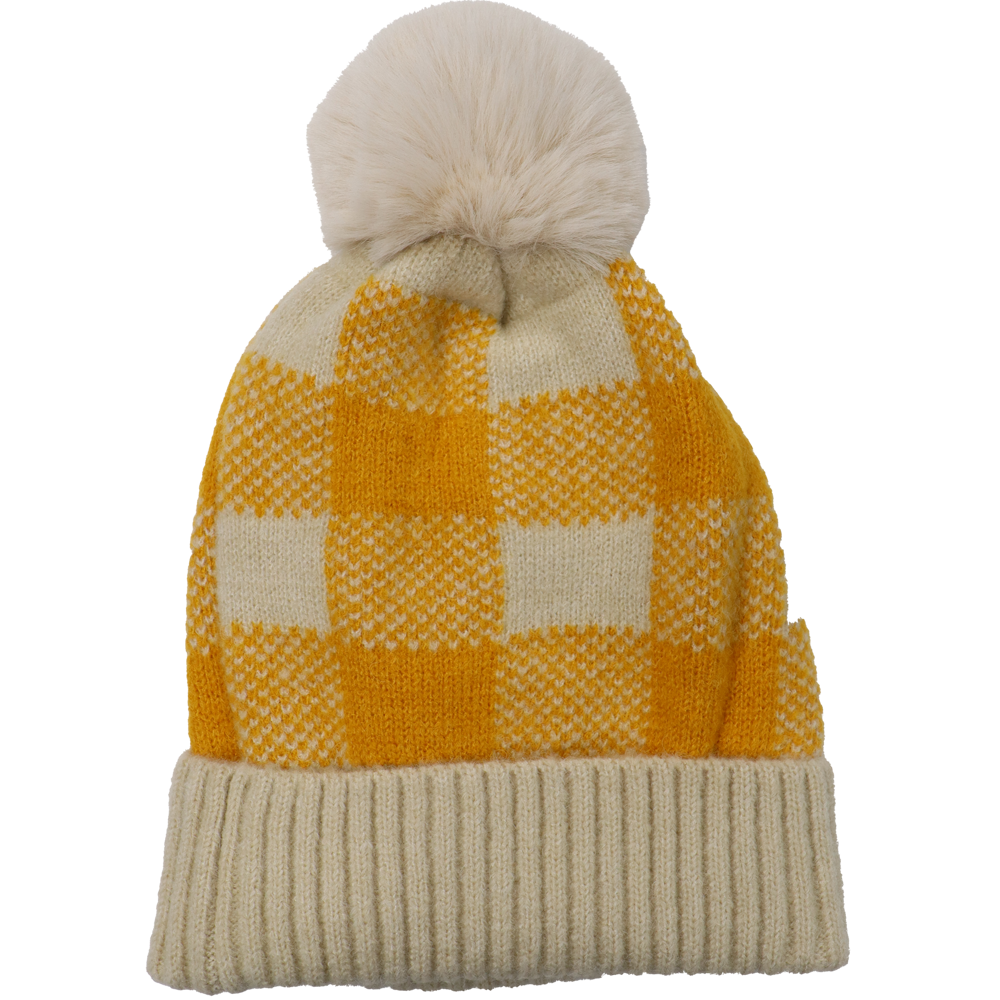 Check Pom-Pom Lined Hat