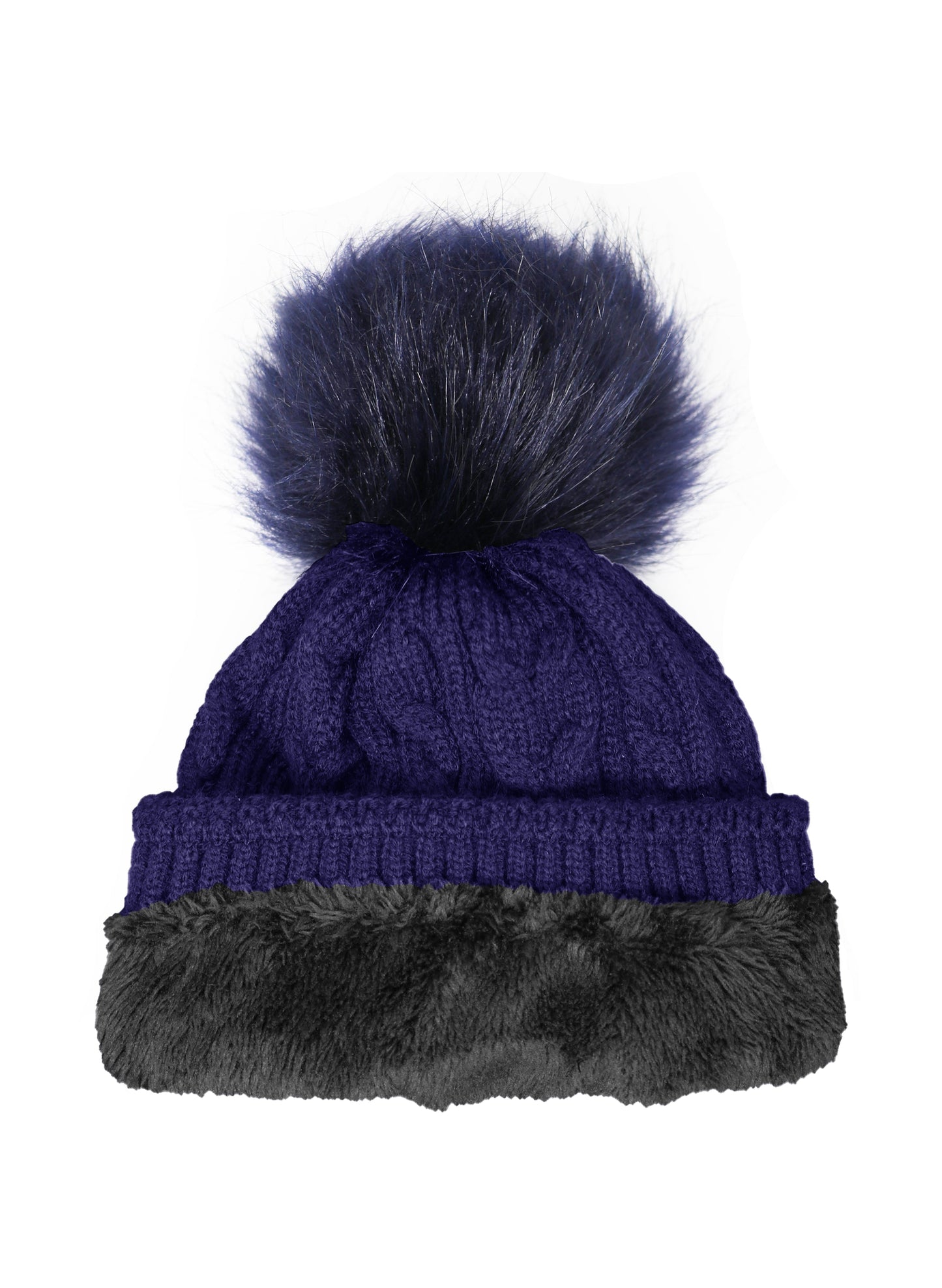 Adult Cable Knitted Pom Pom Hat With Faux Fur Lining