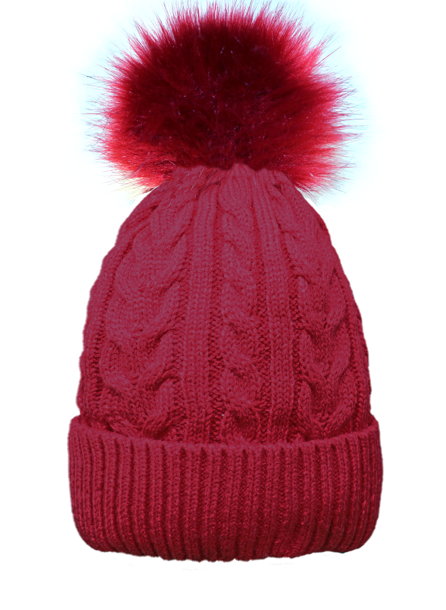 Adult Cable Knitted Pom Pom Hat With Faux Fur Lining