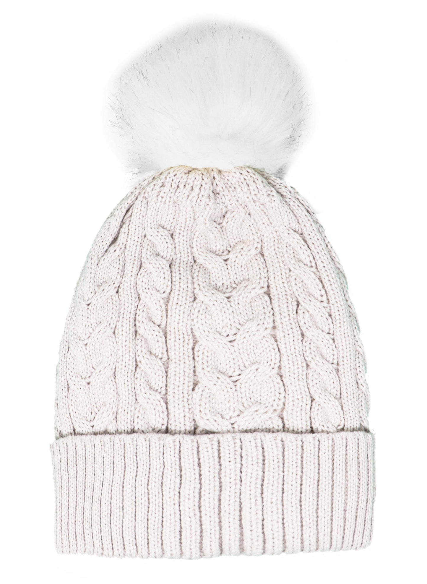 Adult Cable Knitted Pom Pom Hat With Faux Fur Lining