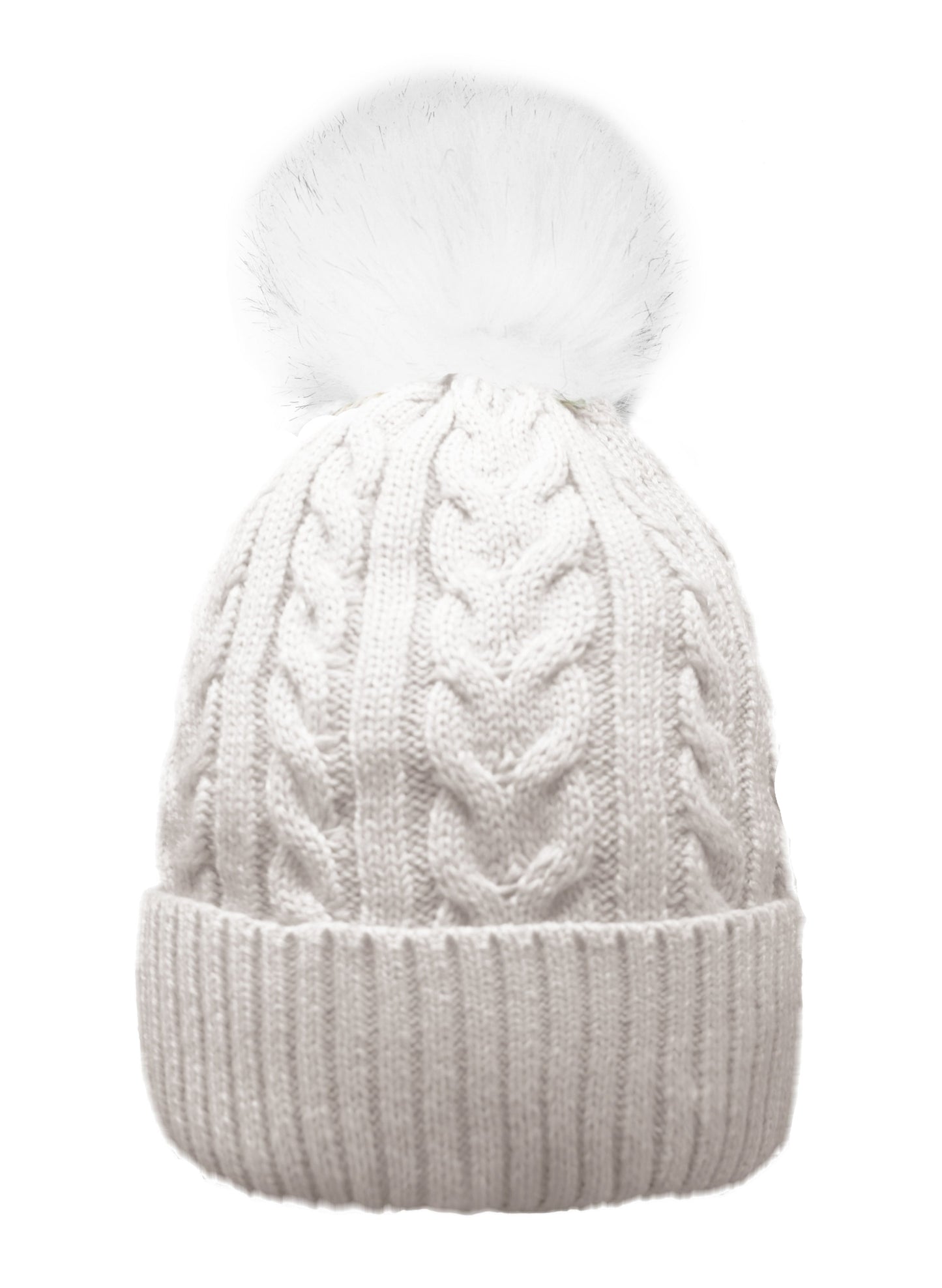 Adult Cable Knitted Pom Pom Hat With Faux Fur Lining