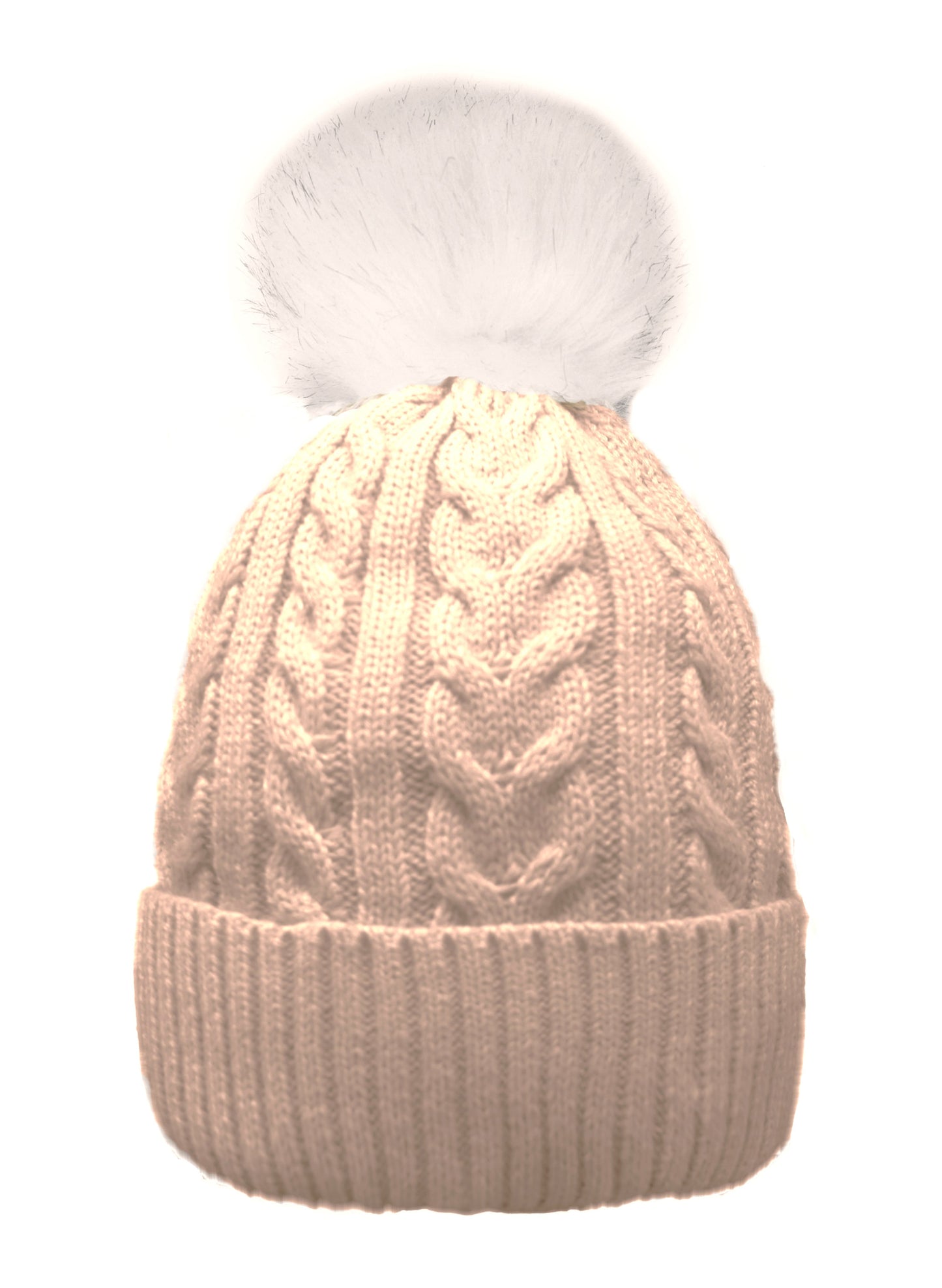 Adult Cable Knitted Pom Pom Hat With Faux Fur Lining