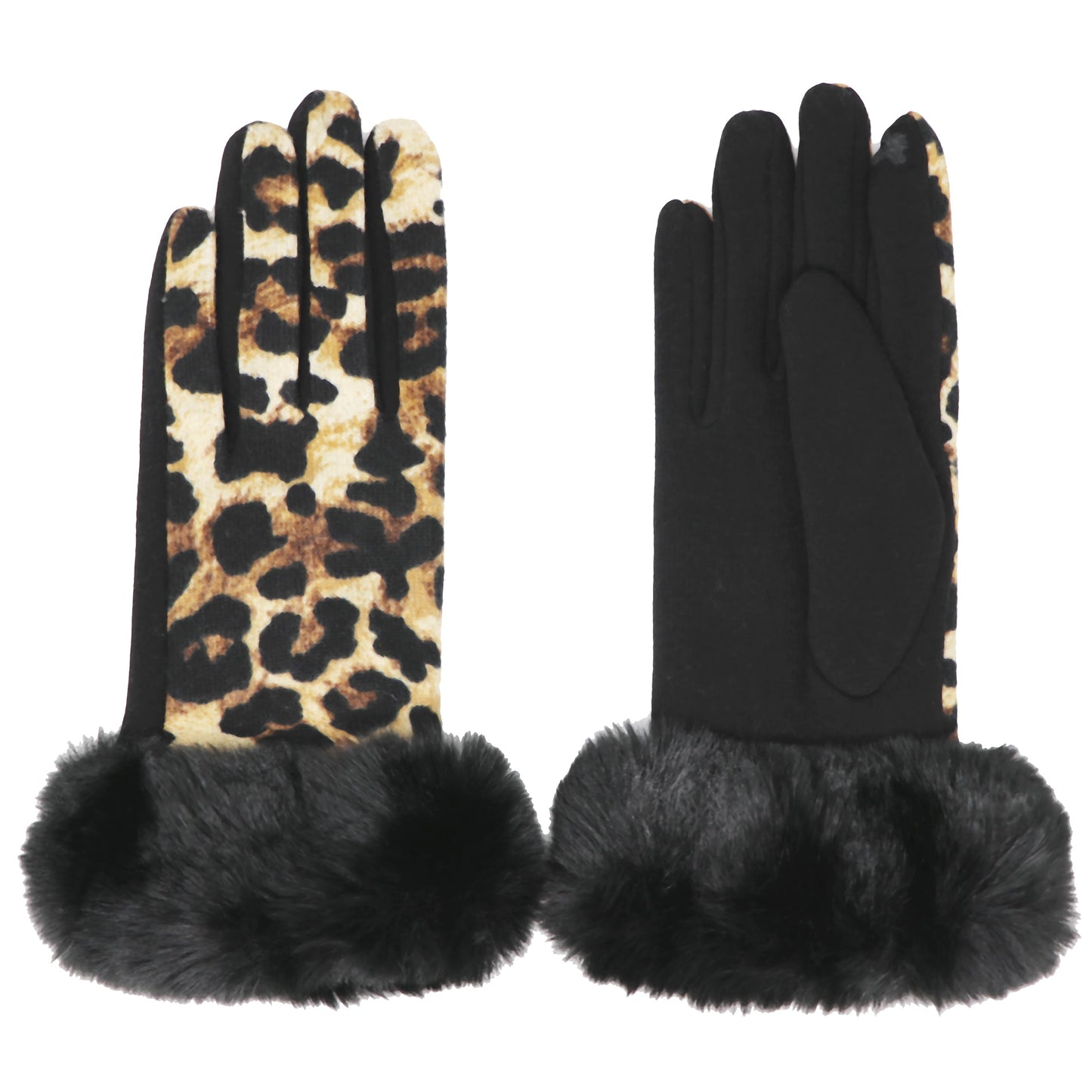 Luxury Faux-Fur Panther Gloves, Touchscreen compatible, One Size