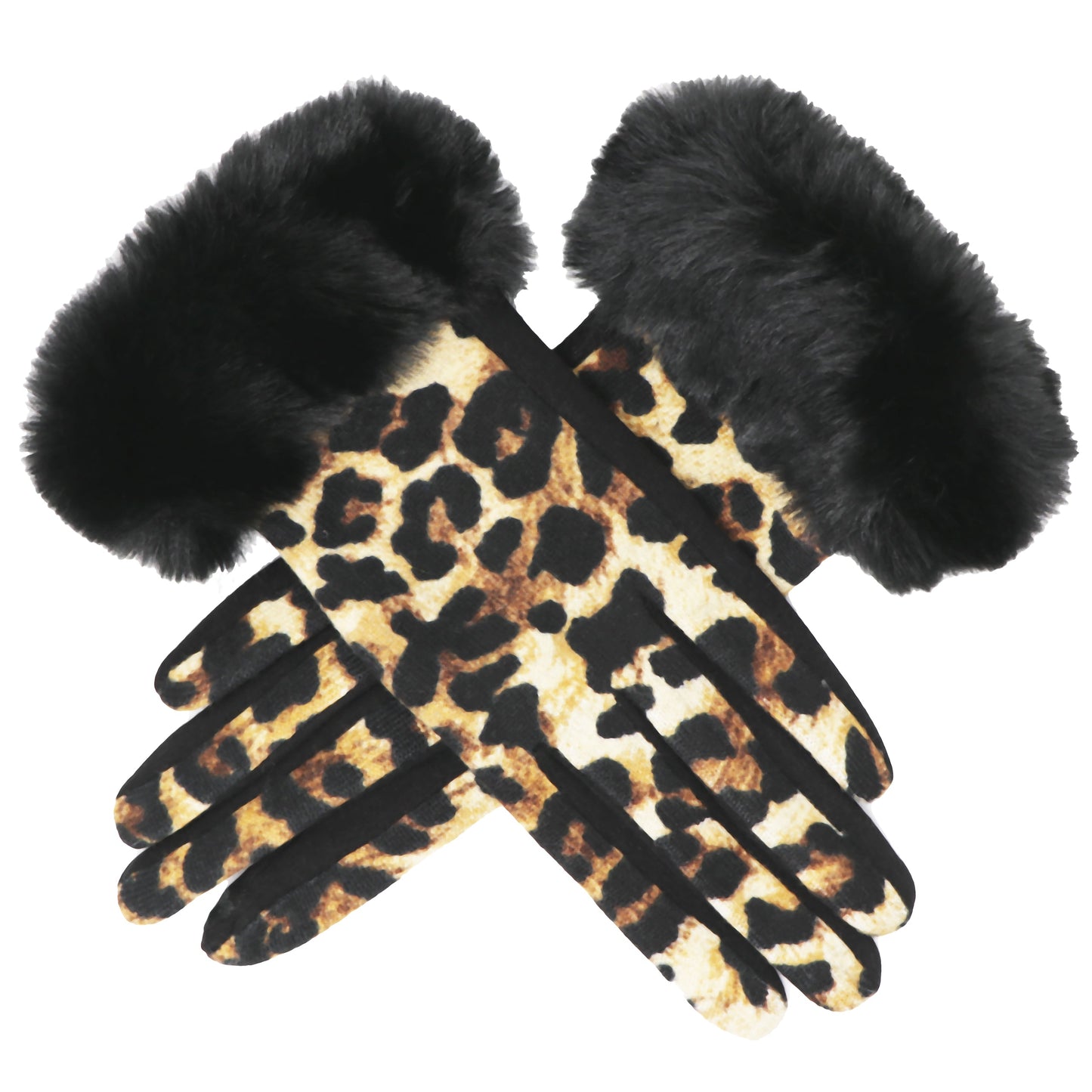 Luxury Faux-Fur Panther Gloves, Touchscreen compatible, One Size