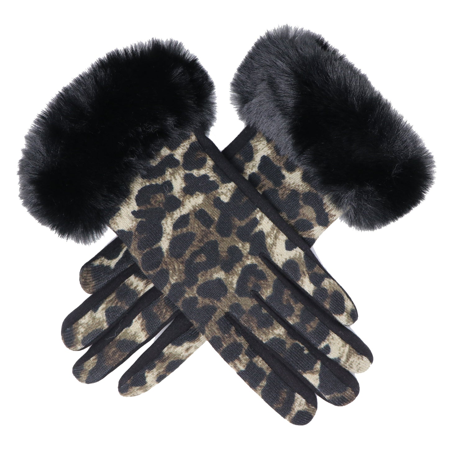 Luxury Faux-Fur Panther Gloves, Touchscreen compatible, One Size