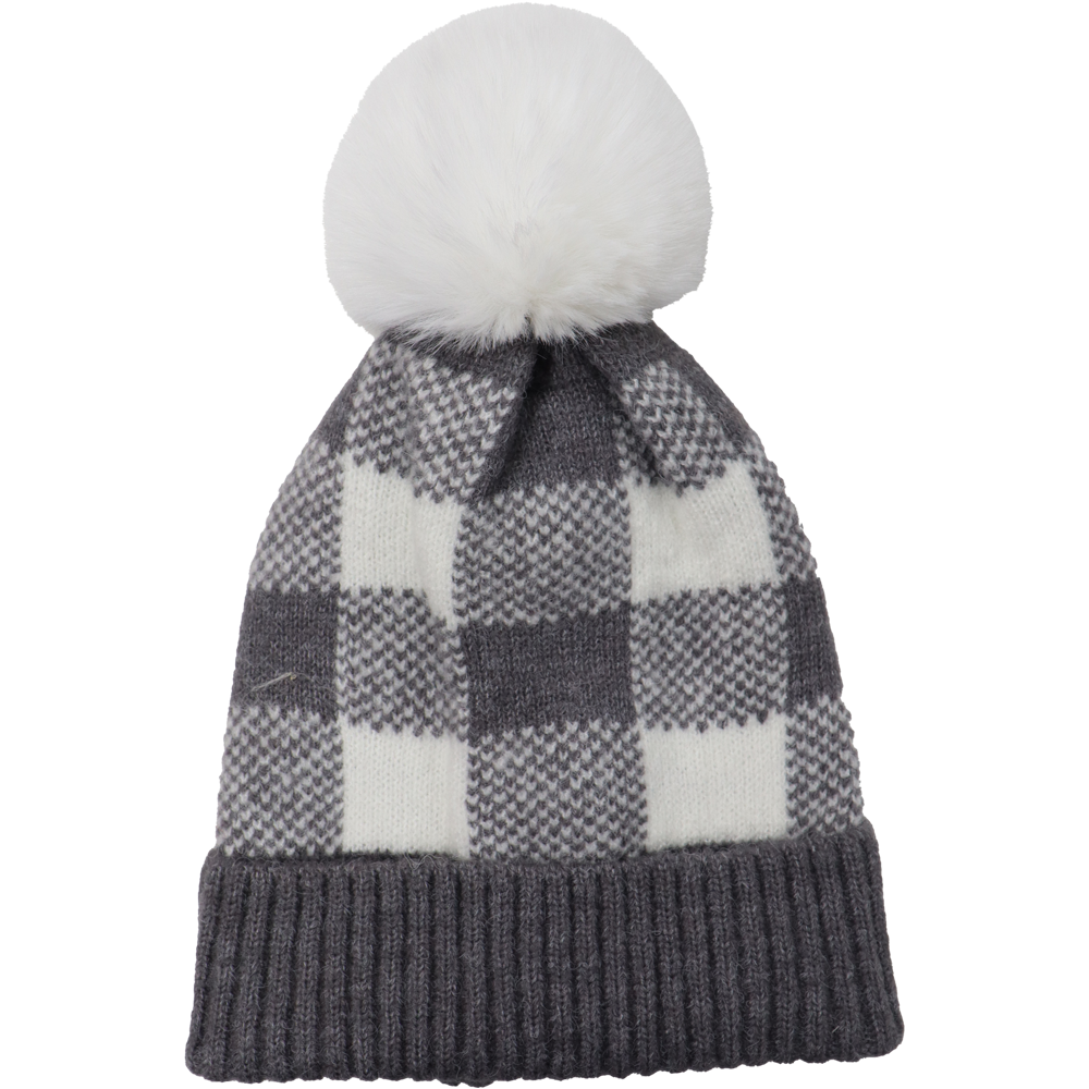 Check Pom-Pom Lined Hat